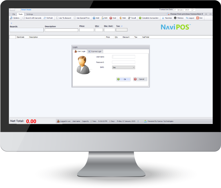 NaviPos running on a desktop terminal